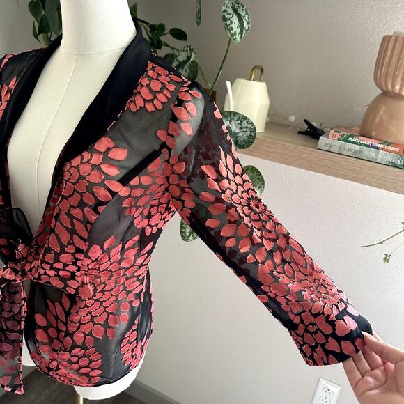 Alex Evenings Tie Front Blouse S Velvet Burnout Floral Whimsigoth Romantic Goth - Picture 5 of 9